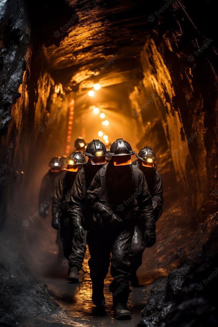 Miners in full safety gear underground